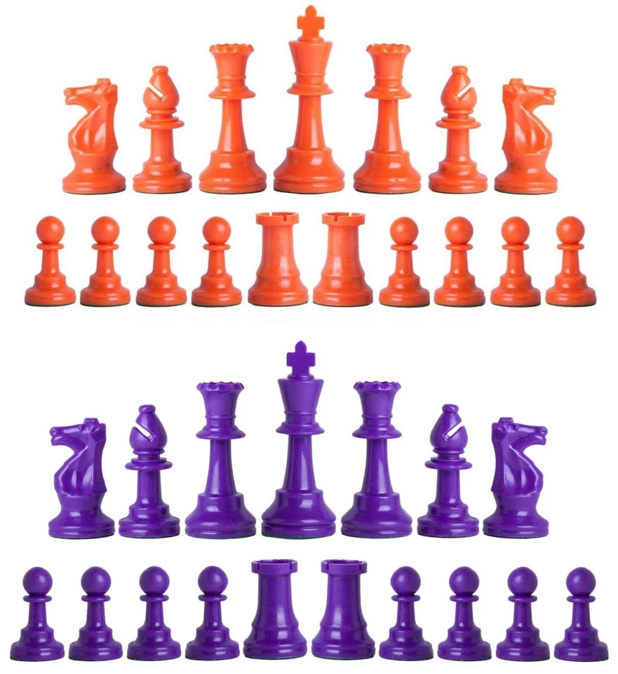 Staunton Triple Weighted Chess Pieces – Full Set Orange & Purple - 4 Queens - Image 1 of 3