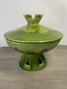 Vintage Royal Haeger707-S Footed Compote Lidded Candy Dish Atomic Green MCM - Picture 1 of 11