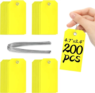 XUWAIDSGN 200 Pieces 4 3/4" X 2 3/8" Plastic Shipping Tags with Wire Waterproof Tags for L
