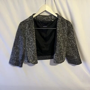Mistress Women’s Silver Patterned 3/4 Sleeve Cropped Blazer Jacket Size 12 - Picture 1 of 6