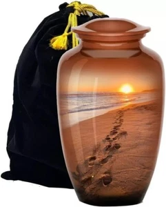 Adult Beach Footprints Cremation Urn Hand Painted Burial Urn For Ashes Funeral - Picture 1 of 6