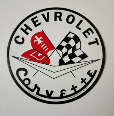 Chevrolet Corvette Embossed Round Metal Sign - Garage - Shop 12" dia  - Image 1 of 4