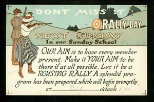 Armas / Postal de Caza Escuela Dominical Día de Rally Publicidad Invitación c1910 - Imagen 1 de 2