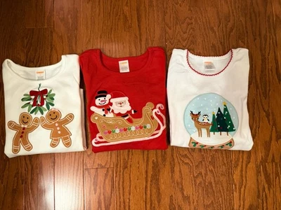 Three Little Girls Size 7 GYMBOREE Embroidered Appliques' Christmas Tops - Image 1 of 4