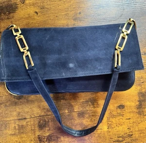 Vintage Navy Blue Suede Stewart Weitzman Purse with Embelished Strap - Picture 1 of 13