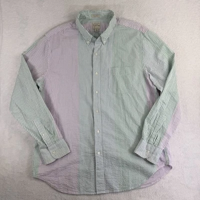 J.Crew Organic Cotton Seersucker Stripe Shirt Classic Fit L Multicolor Green - Image 1 of 4