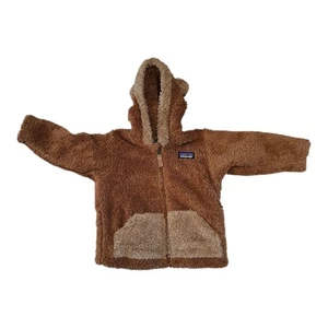 Patagonia Furry Friends Hoody Jacket Infant 6-12 Months Brown Sherpa Fleece Ears - Picture 1 of 6