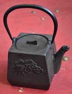Vintage Mid Century Square Floral Cast Iron Japanese Teapot - Picture 1 of 4