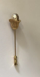 Pearlesque Center Gold Tone Impressive 2.75” Tall Stick Pin - Picture 1 of 3