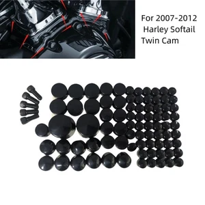 Black Engine Bolt Topper Caps Cover Kit For Harley Softail Twin Cam Dyna 07-12 - Picture 1 of 11