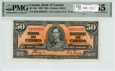 1937 Bank of Canada $50 - PMG About Uncirculated 55 - S/N: B/H4802376 - Image 1 of 2