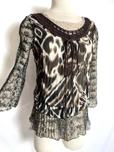 Top túnica ALBERTO MAKALI talla S arrugado elástico marrón estampado animal S - Imagen 1 de 5