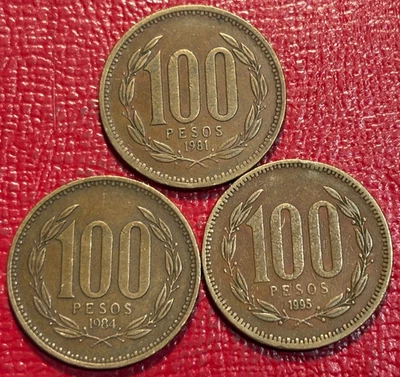 3 VINTAGE 1981/1984/1995 CHILE 100 PESOS COINS-OCT777 - Image 1 of 2