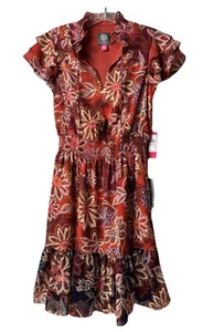 Vince Camuto Dress Women's Size 0 Flutter Sleeve Smocked Waist Floral Ruffle New - Picture 1 of 15