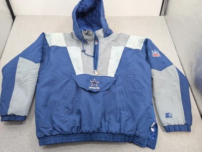 Jaqueta masculina vintage Pro Line NFL Starter XL 1/2 zíper com capuz anos 90 Dallas Cowboys - Imagem 1 de 4
