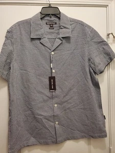 Michael Kors Men's Navy Midnight Patterned Button-Up Short Sleeve Shirt Size XL - Picture 1 of 7