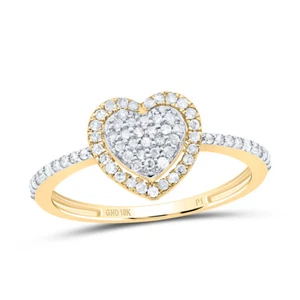 10K Yellow Gold 1/4 Cttw Diamond GIFT HEART RING - Picture 1 of 1