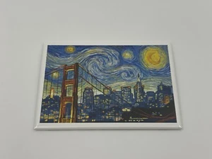 Van Gogh Starry Night Over San Francisco Golden Gate Bridge Magnet 3.5x2.5” - Picture 1 of 2