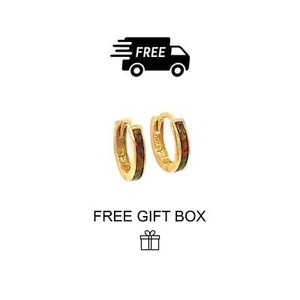 14k Yellow Gold One Row Black Opal Huggie Hoop Earrings - Picture 1 of 1