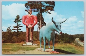 Exaggeration Postcard - Michigan Statues Of Paul Bunyan And Babe - Picture 1 of 2