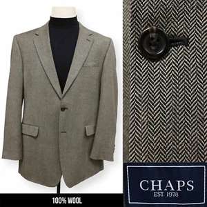 CHAPS mens black gray HERRINGBONE 100% WOOL sport coat suit jacket blazer 44 L - Picture 1 of 14