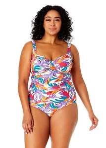Women's Plus Size Dance Floor Palm Underwire Surplice One Piece Swimsuit - Picture 1 of 1