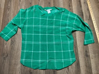 Max Studio Sweater, Womens Size Medium, Green White, Check, Pullover, 3/4 Sleeve - Image 1 of 4