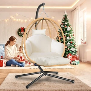 Hanging Egg Swing Chair Stand Hammock Patio Chair Indoor Outdoor w/White Cushion - Picture 1 of 11