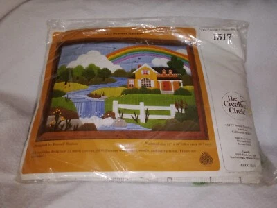 Vintage 1983 Cross Stitch Kit Summer Rainbow New Old Stock Waterfalls Apple Tree - Image 1 of 4