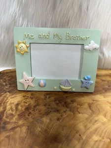 Russ Baby “Me And My Brother” Photo Frame Pastel Green Holds 4x6 Easel Back - Imagen 1 de 12