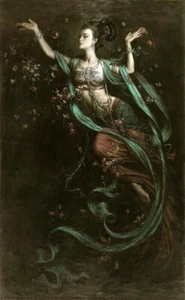 Beautiful oil paintings Dunhuang flying fairy Chinese beauty hand painted canvas - Picture 1 of 1