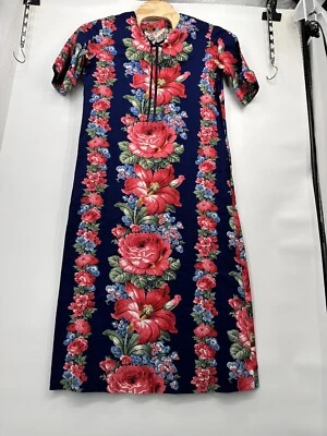 Maxi Vestido Hawaiano Vintage Años 60 Sin Mangas Línea A Rojo Floral Muumuu Kaftan M/L Foto 1 de 4