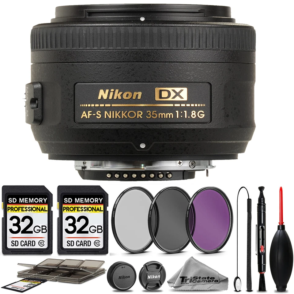 Nikon AF-S DX NIKKOR 35mm f/1.8G Lens 2183 +3PC FILTER + 64GB STORAGE BUNDLE KIT - Image 1 of 2