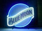 New Blue Moon 17"x14" Lamp Light Neon Sign Beer Bar Real Glass Wall Decor