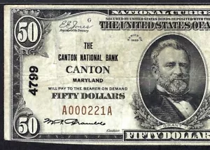 🇺🇸 MD 1929 $50 ♚♚CANTON, MARYLAND♚♚PMG VERY FINE 20 SCARCE NOTE! - Picture 1 of 3