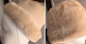 YOUTH SHEARLING GENUINE SHEEPSKIN HAT KIDS WARM 20-1/2" Stone-Color DAMAGED - Picture 1 of 14