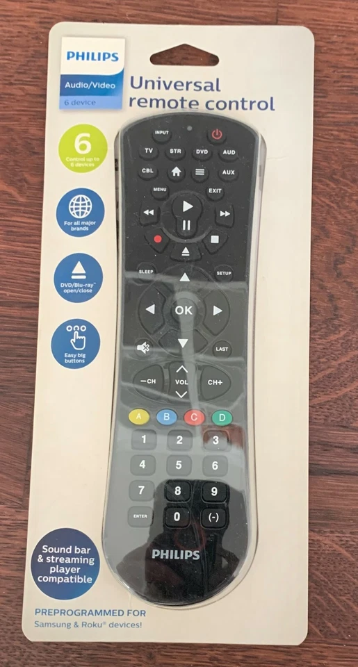Philips 6-Device Universal Remote Control, Glossed Black Finish, Big Buttons - Image 1 of 1