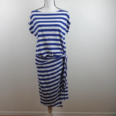 Vestido Polo Ralph Lauren de Linho Tamanho M Azul Listra Branca Laço Lateral Slubbed - Imagem 1 de 4