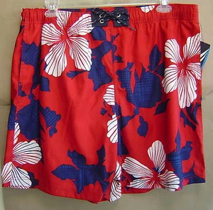 NWT $45 Mens XXL NAUTICA Red Navy White Hibiscus Swim Shorts Trunks T12284 - Picture 1 of 1