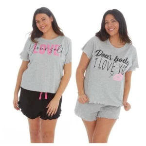 Ladies 2 Piece Plus Size Cotton Summer Nightwear Set T Shirt Shorts 16 to 26 - Picture 1 of 20
