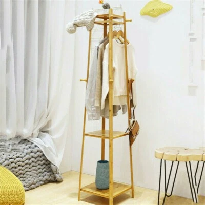 Garderobenständer Holz Kleiderständer Standgarderobe mit 3 Ablage 169cm DE - Bild 1 von 4