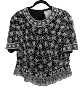 Vintage Adrianna Papell Boutique Evening Womens Plus Beaded Top Short Sleeve 1X - Picture 1 of 11