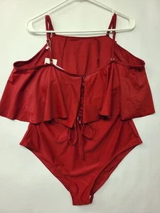Maxmoda Women's Swimsuit Size XXL Maroon Strap Swimwear Ruffled One Piece Padded - Picture 1 of 18
