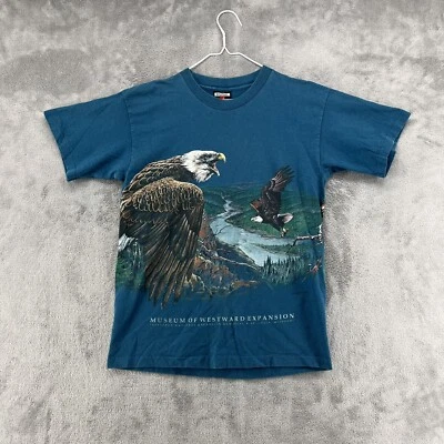 Camisa deportiva vintage Signal para hombre mediana azul verde águilas calvas estampado por todas partes Foto 1 de 4