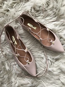 HALOGEN OWEN BLUSH PINK LEATHER LACE UP POINTED TOE FLATS SIZE 6.5 $120 - Picture 1 of 3