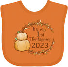 Inktastic It's My First Thanksgiving 2023 Baby Bib Babys Pumpkin I Love Leaves