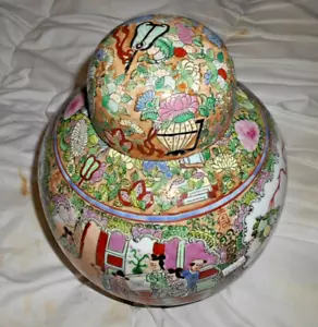 GINGER JAR Large VINTAGE Decorative HAND PAINTED CHINESE DESIGN 12 X 8 INCH - Picture 1 of 8