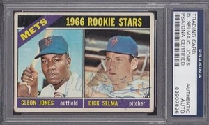 1966 TOPPS #67 CARTA FIRMATA CLEON JONES DICK SELMA METS ROOKIES DEC PSA DNA - Foto 1 di 1