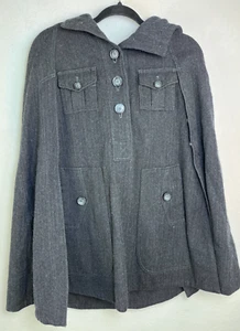 Marc by Marc Jacobs Size S Gray Herringbone Hooded Wool Coat Button Front Cape - Picture 1 of 10