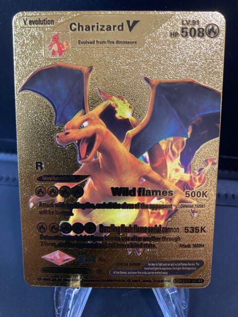 Spain Pokemon Metal Card Spanish VMAX GX SP Charizard Pikachu Golden  Collection V Gold Letters Cards